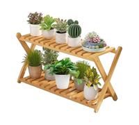 Soporte de madera para plantas de interior de 2 niveles | Soporte para plantas para patio, jardín, porche, entrada, sala de estar, invernadero