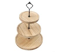 Soporte de madera para tartas de tres niveles de madera maciza | Bandeja de servir para boda, fiesta, cumpleaños, baby shower, plato de frutas rústicas, torre de exhibición con diseño