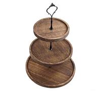 Soporte de madera para tartas de tres niveles de madera maciza | Bandeja de servir para boda, fiesta, cumpleaños, baby shower, plato de frutas rústicas, torre de exhibición con diseño