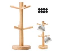 Soporte de Madera para Tazas, árbol Porta Tazas, 6 Ganchos, Árbol De Taza De Café con 8 Almohadilla de Silicona para Cocina, Restaurante, Bar