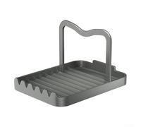 Soporte de metal para tapa de olla, soporte de cuchara de aluminio resistente al calor con base antideslizante, soporte multifuncional para utensilios de cocina para estufa (gris)