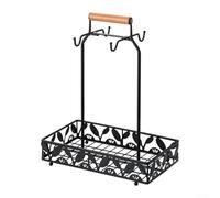 Soporte de metal para tazas de café para encimera de cocina con 4 ganchos y compartimento de almacenamiento para cápsulas, soporte de hierro resistente con mango de madera para colgar y secar tazas