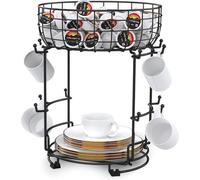 Soporte de metal Unyqoos® con 12 ganchos y cestas de almacenamiento – organizador de tazas de café , 25x25x35 cm, soporte para tazas y vasos