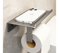Soporte de papel de baño de acero inoxidable, soporte de pared para rollo de papel higiénico, soporte para papel de cocina WC con ranura para teléfono para el hogar y EE. UU. Gris