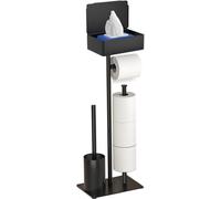 Soporte de papel higiénico de acero inoxidable independiente de la marca Unyqoos®, con caja de almacenamiento, cepillo para inodoro y ventosas antideslizantes. Capacidad para 3 rollos de repuesto, res