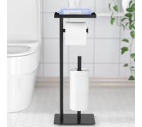 Soporte de papel higiénico de pie de acero inoxidable Unyqoos® con espacio de almacenamiento adicional: capacidad para 4 rollos, base de silicona antideslizante, estante con almohadilla de silicona, 5