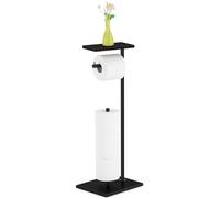 Soporte de papel higiénico independiente, con tubos de acero inoxidable, estante de madera, práctico para el almacenamiento, ideal para el baño