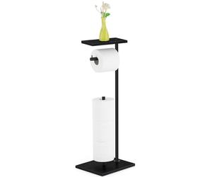 Soporte de papel higiénico independiente, con tubos de acero inoxidable, estante de madera, práctico para el almacenamiento, ideal para el baño