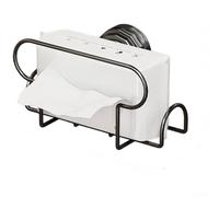 Soporte de pared con ventosa para pañuelos para baño y cocina, almacenamiento de toallitas húmedas, acabado moderno de metal negro (negro)