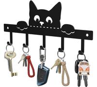 Soporte de pared para llaves Ibenzoa® de acero con diseño de gato, color . Incluye 5 ganchos ajustables y un panel para llaves cortado con láser, ideal para la entrada y el pasillo