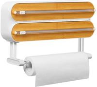 Soporte de pared para rollos de papel de cocina - Cortador de film de 3 vías - Dispensador magnético para film transparente - con cuchilla afilada