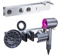Soporte de pared para secador de pelo Unyqoos® fabricado en acero inoxidable SUS304, sin necesidad de taladrar, para secador de pelo y 5 accesorios, con anillo magnético y gancho para cables, con opci