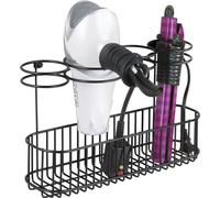Soporte de pared para secador de pelo Unyqoos®, metal, con 4 compartimentos + organizador de cables, para secador, rizador y plancha, color mate, 10,2 x 34 x 21,1 cm
