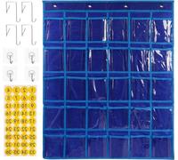 Soporte de pared para teléfono móvil con 30 compartimentos transparentes - Dimensiones 67 x 80 cm - Color azul zafiro