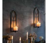 Soporte de pared para velas Unyqoos® (pack de 2) – soporte de metal (forma de marco) para velas tipo barra y LED, hecho a mano, diseño elegante