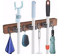 Soporte de pared Unyqoos® para escobas y herramientas – 43 cm, madera y metal , 3 soportes + 4 ganchos, para montaje en pared, antideslizante