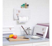 Soporte de pared Unyqoos® para rollos de cocina con cortador de film y estante para hierbas: soporte de pared para film transparente y rollos de cocina, color caqui