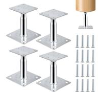 Soporte de poste ajustable Unyqoos® fabricado en acero con recubrimiento de zinc por inmersión en caliente. Parte superior: 75 x 75 x 3 mm. Placa base: 95 x 95 x 2 mm. Altura ajustable de 100 a 150 mm