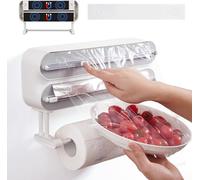 Soporte de rollos de cocina para pared, cocina, capacidad para 3 rollos. Dispensador de rollos de cocina, cortador magnético para film transparente, dispensador de film transparente, aluminio