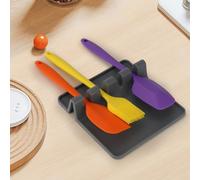 Soporte de silicona para utensilios, sin BPA, duradero, con almohadilla de goteo, resistente al calor para estufa, para encimera de cocina, soporte para utensilios de cocina (negro)