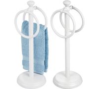 Soporte de toallas independiente Unyqoos® – Metal con 2 aros para toallas pequeñas, compacto, diámetro 12,7 cm x altura 36,2 cm, blanco, juego de 2 unidades