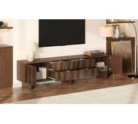 Soporte de TV STILVORA con 4 cajones y 2 puertas de armario, mueble de TV con diseño ondulado, mueble bajo para televisores de hasta 75 pulgadas, acabado en nogal oscuro
