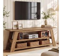Soporte de TV Wanbor de 160 cm, consola de TV de estilo rústico con espacio de almacenamiento abierto, mueble para televisión resistente, compatible con televisores de 55 a 75 pulgadas