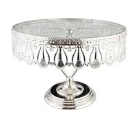 Soporte Decorativo para exhibición de Tartas con de Redonda Transparente, Soporte de Pedestal y Detalle de Metal drapeado para Servir postres, de Boda y té de la Tarde, Soporte de de