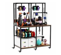 Soporte doble para impresora 3d para 2 impresoras 3d - estructura metálica con almacenamiento de filamento, soporte en t, ruedas bloqueables, mesa de trabajo móvil o fija para hogar y taller - negro