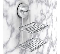 Soporte doble para jabón Unyqoos® con ventosa de alta succión: estante para jabón de acero inoxidable y ABS, sin necesidad de taladrar, desmontable, resistente al agua, de 5,2 x 3,5 pulgadas, con capa