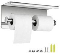 Soporte doble para papel higiénico con estante para teléfono, acabado cromado