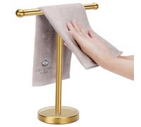Soporte Dorado para Toallas de Mano con Base de Acero Inoxidable Pesado, toallero en Forma de T, Soporte de Toalla Independiente para encimera de baño (Oro Cepillado)