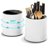 Soporte giratorio de 360° para cuchillos (sin cuchillos incluidos) – organizador circular para cajones fabricado en PP de alta calidad, antideslizante, con bandeja de goteo
