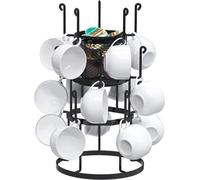 Soporte giratorio de metal para tazas Unyqoos® con cesta de alambre extraíble – Organizador de cocina para 12 tazas, color , ideal para almacenar cápsulas de café, joyas y llaves