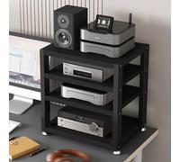 Soporte multimedia AV, estante móvil para video y audio de escritorio con estante de madera, armario estéreo abierto, armario de componentes esquineros, armario de almacenamiento portátil para