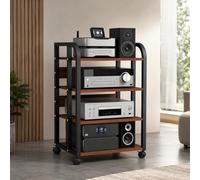Soporte Multimedia Av Móvil Con Ruedas Rodantes, Estantería De Audio Y Vídeo De Altura Ajustable, Consola De Componentes De Receptor Estéreo Moderna Para Sala De Estar, Juegos Y Estudio De Gr Brown D