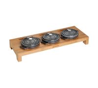 Soporte para 3 mini ollas de hierro fundido, bambú, Staub