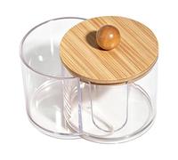 Soporte para bolas de algodón 2 en 1 - Tarro organizador con tapa de madera | Cuerpo acrílico transparente con tapa natural, 2 compartimentos, soporte de bolas de algodón para hisopos