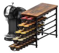 Soporte para cápsulas de café de 5 niveles para Dolce Gusto, capacidad de 70 cápsulas, almacenamiento de cápsulas de metal con parte superior de madera, organizador de cápsulas de café antideslizante