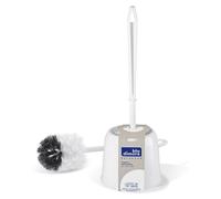 Soporte para cepillo de inodoro de plástico blanco, con cepillo de inodoro incluido. Diámetro: 14 cm. Altura: 40 cm