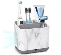 Soporte para cepillos de dientes efecto mármol desmontable soporte para cepillos de dientes eléctrico con bandeja de goteo, organizador de cepillos de dientes antideslizante con 4 compartimentos para