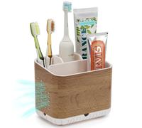 Soporte para cepillos de dientes eléctricos con agujeros de drenaje, veteado de madera, almacenamiento de cepillos de dientes con 4 ranuras, fácil de limpiar, organizador de cepillos de dientes para