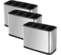 Soporte para cubiertos de acero inoxidable, juego de 3 unidades, con 4 compartimentos, dimensiones 18 x 8,6 x 13 cm, ideal para la cocina y la mesa