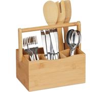 Soporte para cubiertos de bambú - 4 compartimentos - Con asa - Organizador de cocina para cubiertos y servilletas - Natural