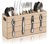 Soporte para cubiertos de madera, con 4 compartimentos, diseño rústico, que ahorra espacio, ideal para la mesa
