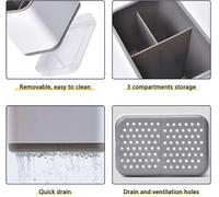 Soporte para cubiertos Unyqoos® gris – Almacenamiento para cubiertos con 3 compartimentos, fabricado en PP/PS, desmontable, con orificios de drenaje y función de vertido, multifuncional para uso en la