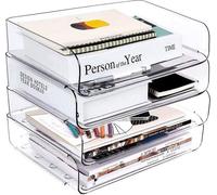 Soporte para documentos A4 Unyqoos®, de 4 compartimentos, transparente, fabricado en plástico PET, apilable, organizador de documentos de 31,5 x 24,5 x 7 cm, juego de 4 unidades para oficina y hogar