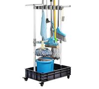 Soporte para escobas para fregonas, almacenamiento para dispositivos de limpieza, carrito de limpieza móvil, resuelve el problema de las mopas que gotean y suelos húmedos