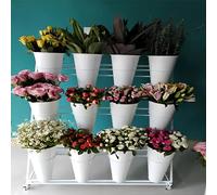 Soporte Para Exhibición De Flores Con Cubos, Estantería De Flores Con Ruedas, estante de carro de plantas de uso pesado, Para exteriores, patio, jardín, floristería (White Bucket White Bucket)