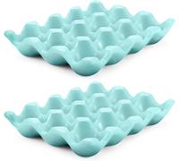 Soporte para huevos de cerámica, capacidad para 12 huevos, color azul, apto para refrigerador y encimera